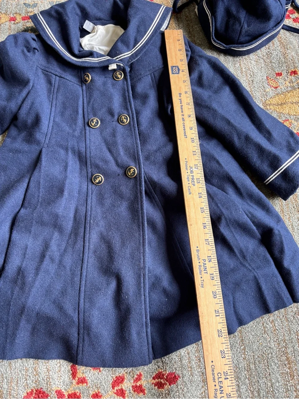 Vintage 80’s Rothchilds wool Navy pea coat and hat 5t